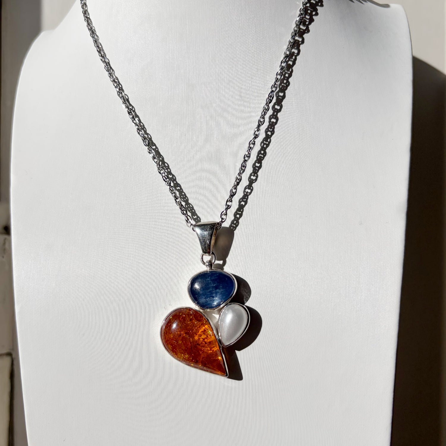 Ciondolo Ambra, Cianite e Madreperla - Argento 925