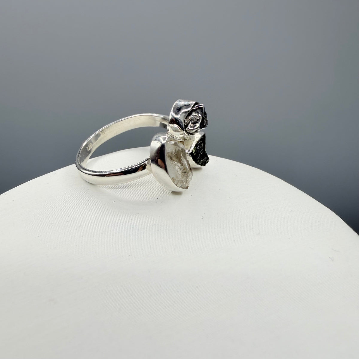 Anello Moldavite, Campo del Cielo e Diamante Herkimer | Argento 925