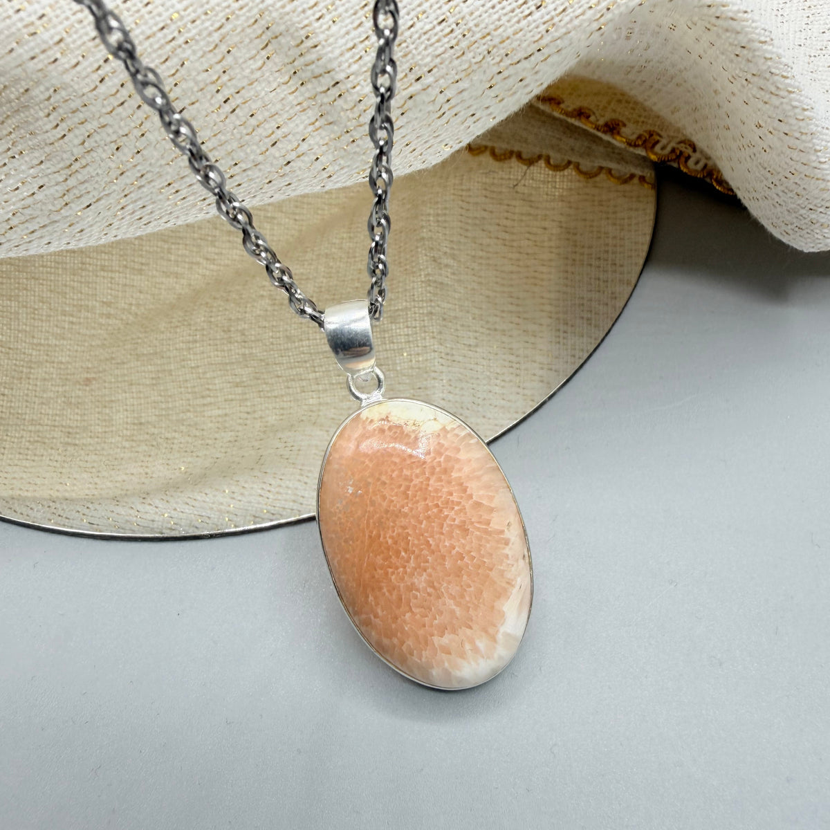 Ciondolo Scolecite Rosa Argento 925 | Ovale