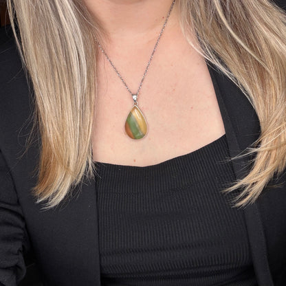 Ciondolo Fluorite Arcobaleno a Goccia - Argento 925