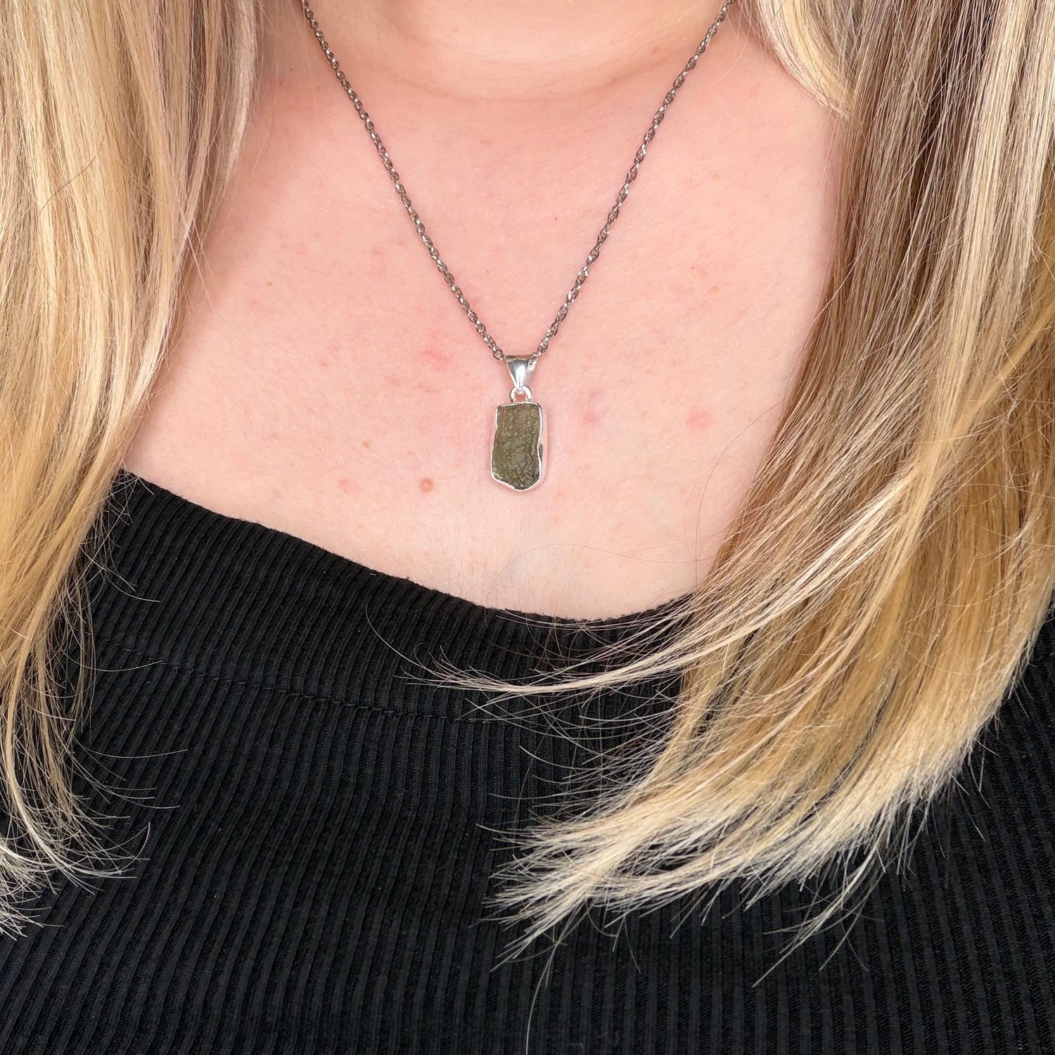 Ciondolo Moldavite Grezza - Argento 925