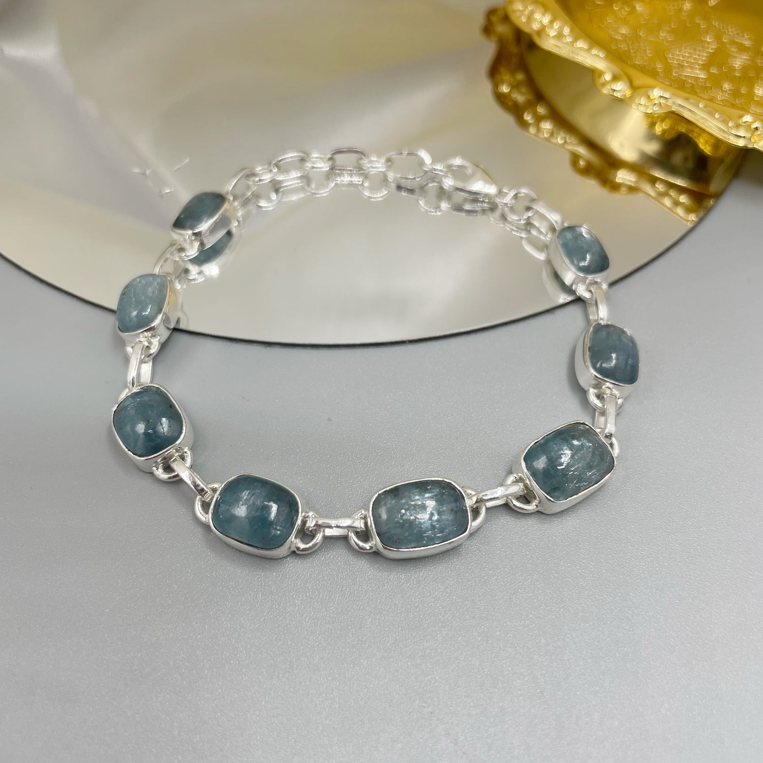 Bracciale Cianite Acquamarina e Argento 925