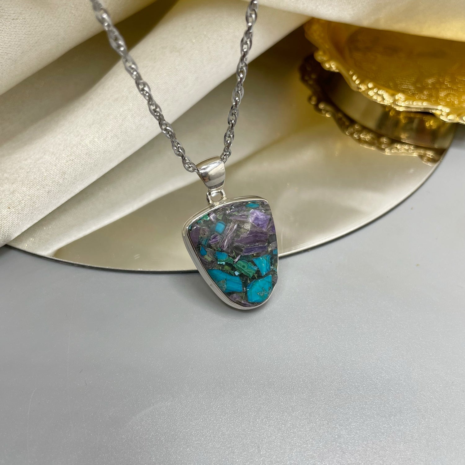Ciondolo Ciaroite e Crisocolla e Argento 925