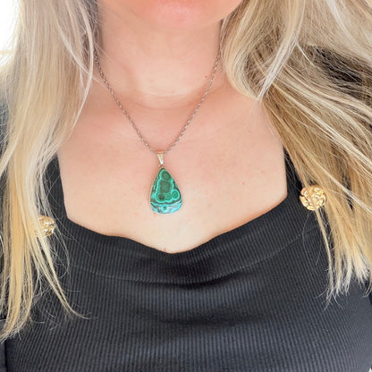 Ciondolo Malachite e Crisocolla Argento 925 - Goccia media