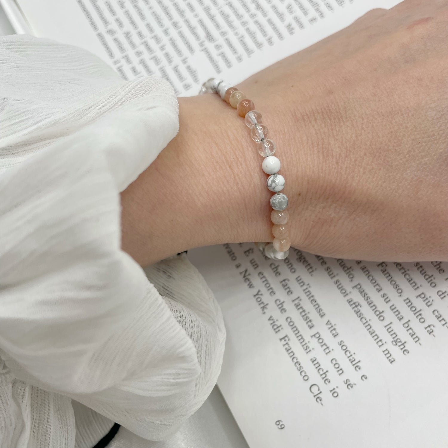 Bracciale Cancro - Cristallo di Rocca, Pietra di Luna, Howlite