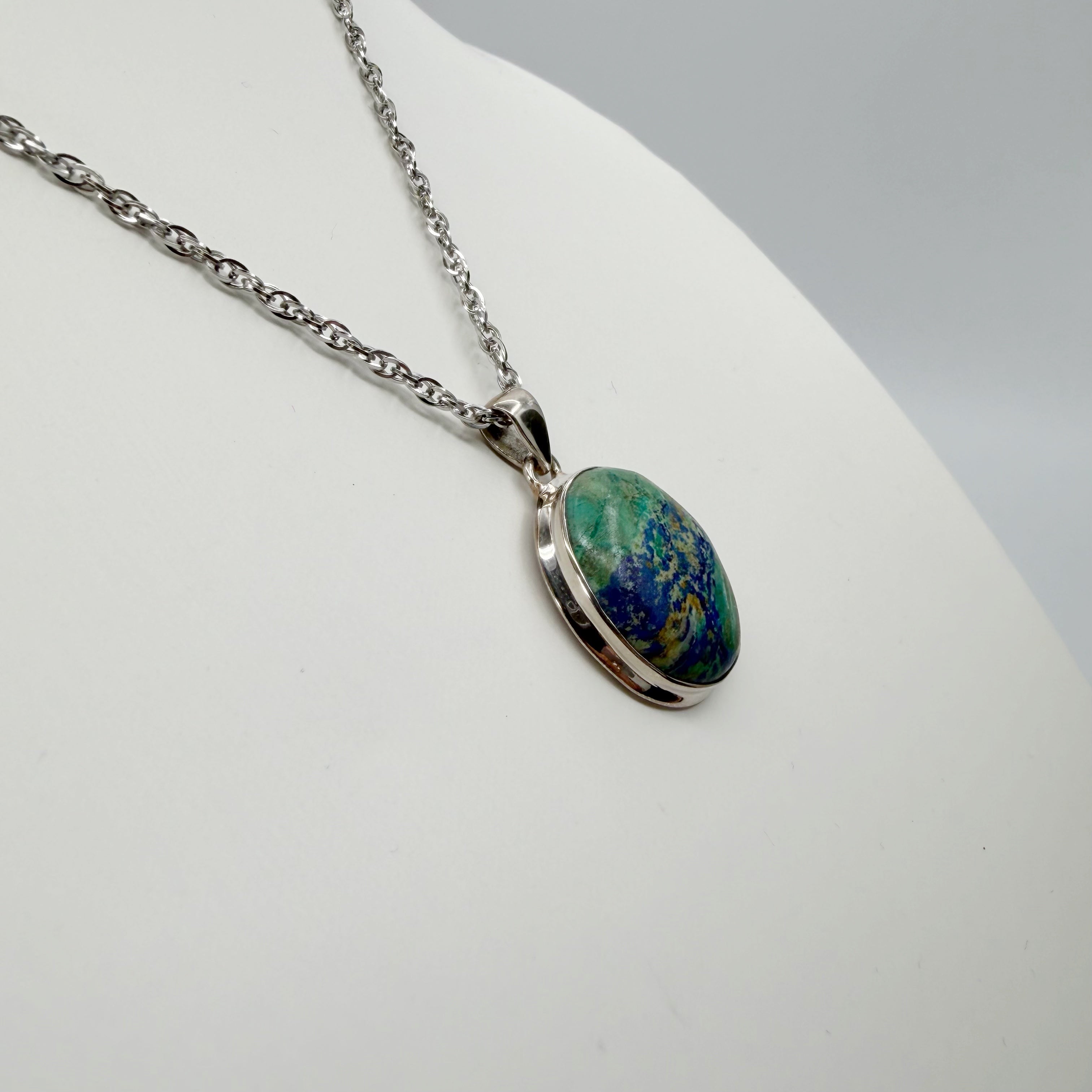 Ciondolo Azzurrite e Argento 925 - Ovale