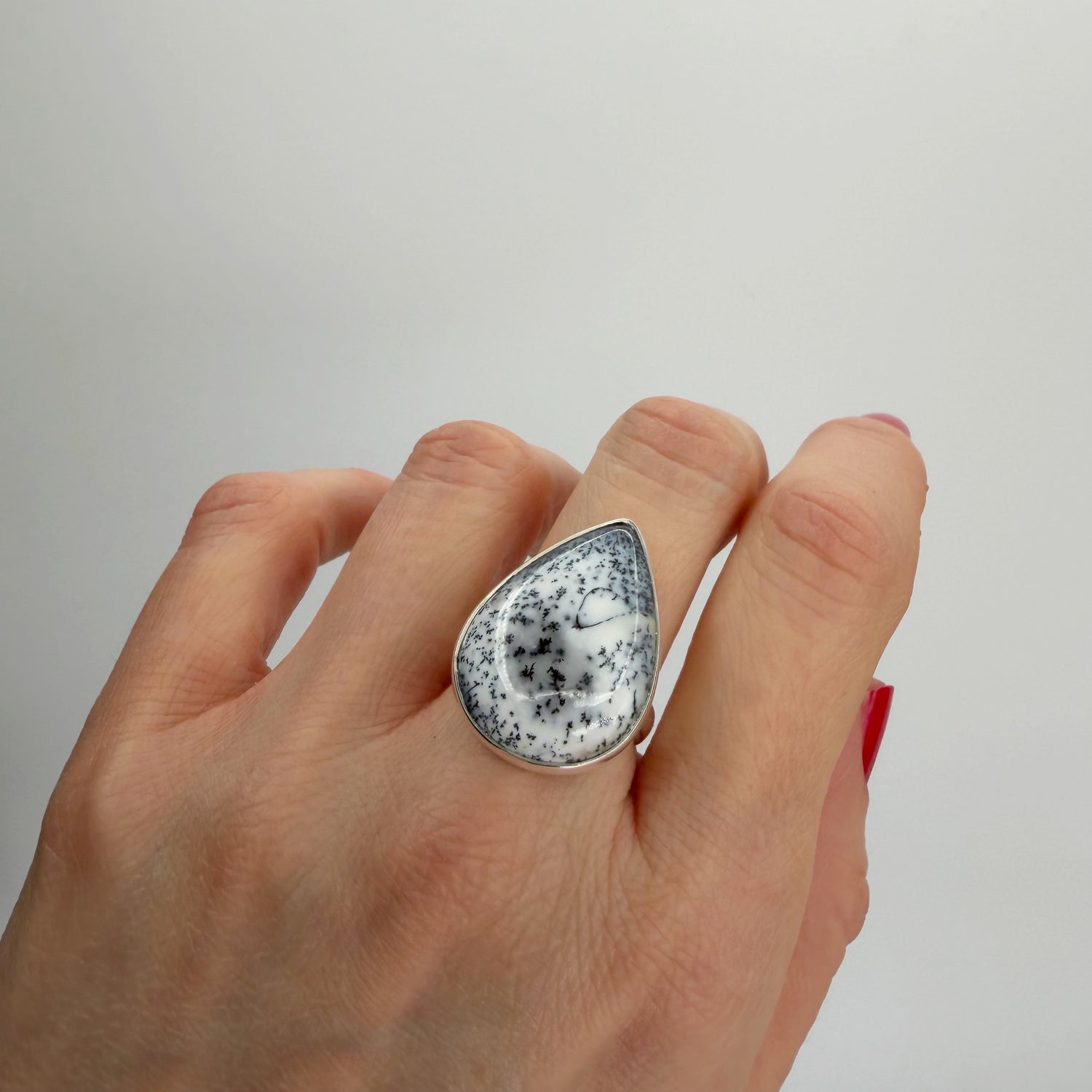 Anello Agata dendritica Argento 925 - a goccia