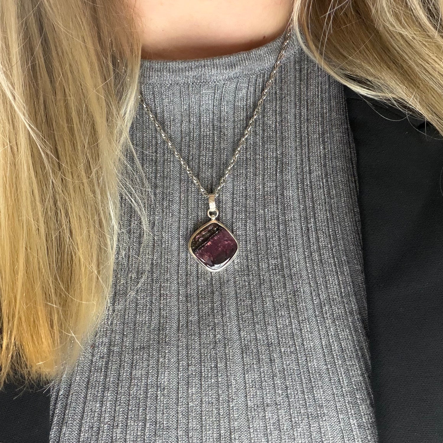 Ciondolo Tormalina Rosa Watermelon Rombo - Argento 925