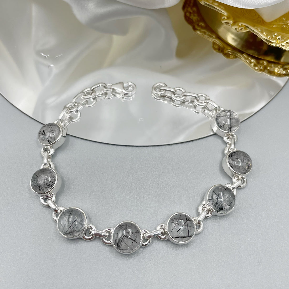 Bracciale Quarzo Tormalinato e Argento 925 - tondo