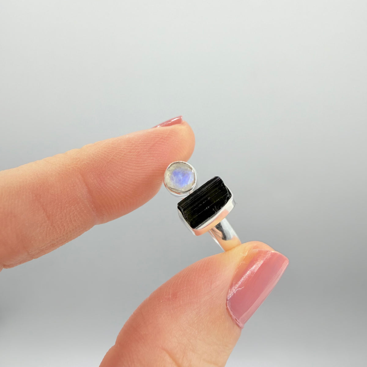 Anello Tormalina e Labradorite Bianca - Argento 925