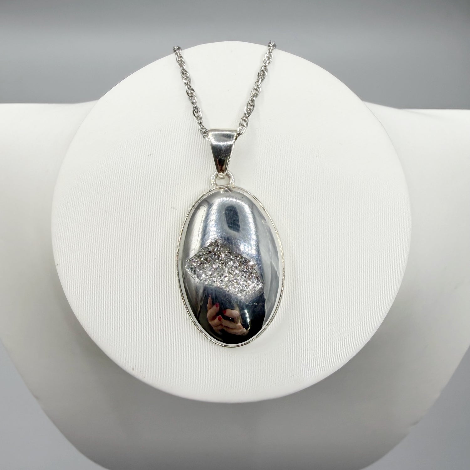 Ciondolo Drusa di Agata con Pirite Aura - Argento 925 - Ovale