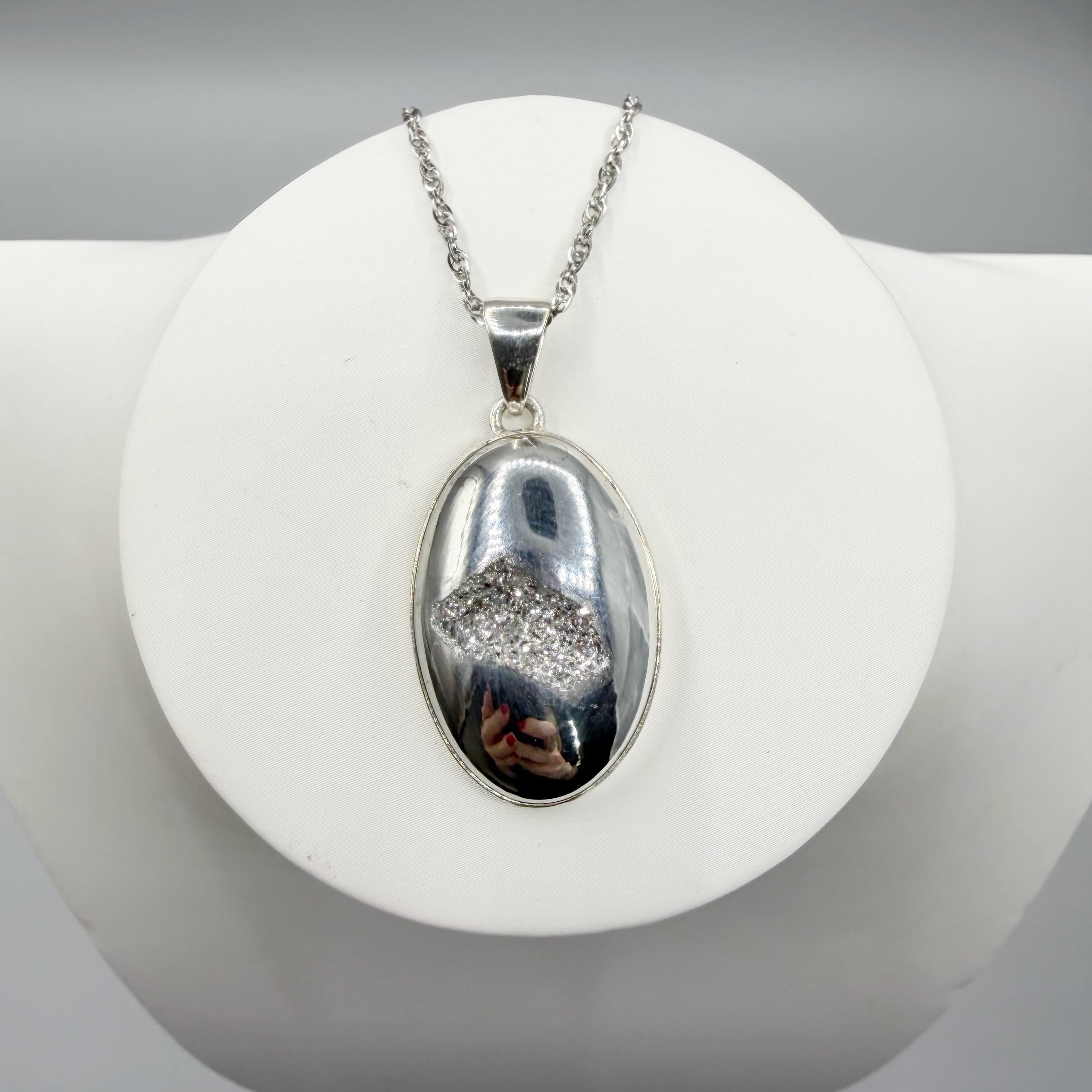 Ciondolo Drusa di Agata con Pirite Aura - Argento 925 - Ovale