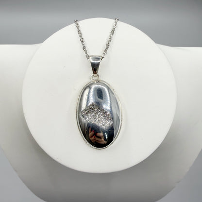 Ciondolo Drusa di Agata con Pirite Aura - Argento 925 - Ovale