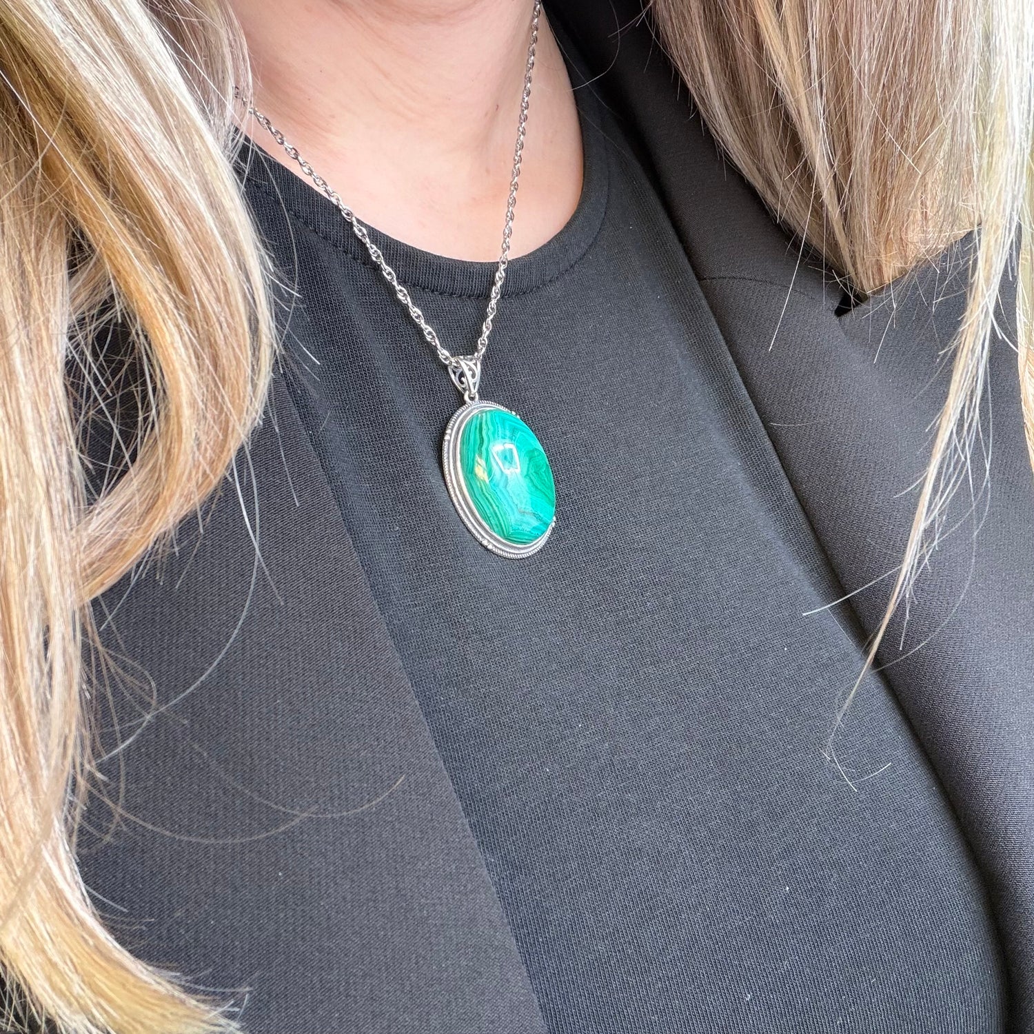 Ciondolo Malachite Ovale - Argento 925