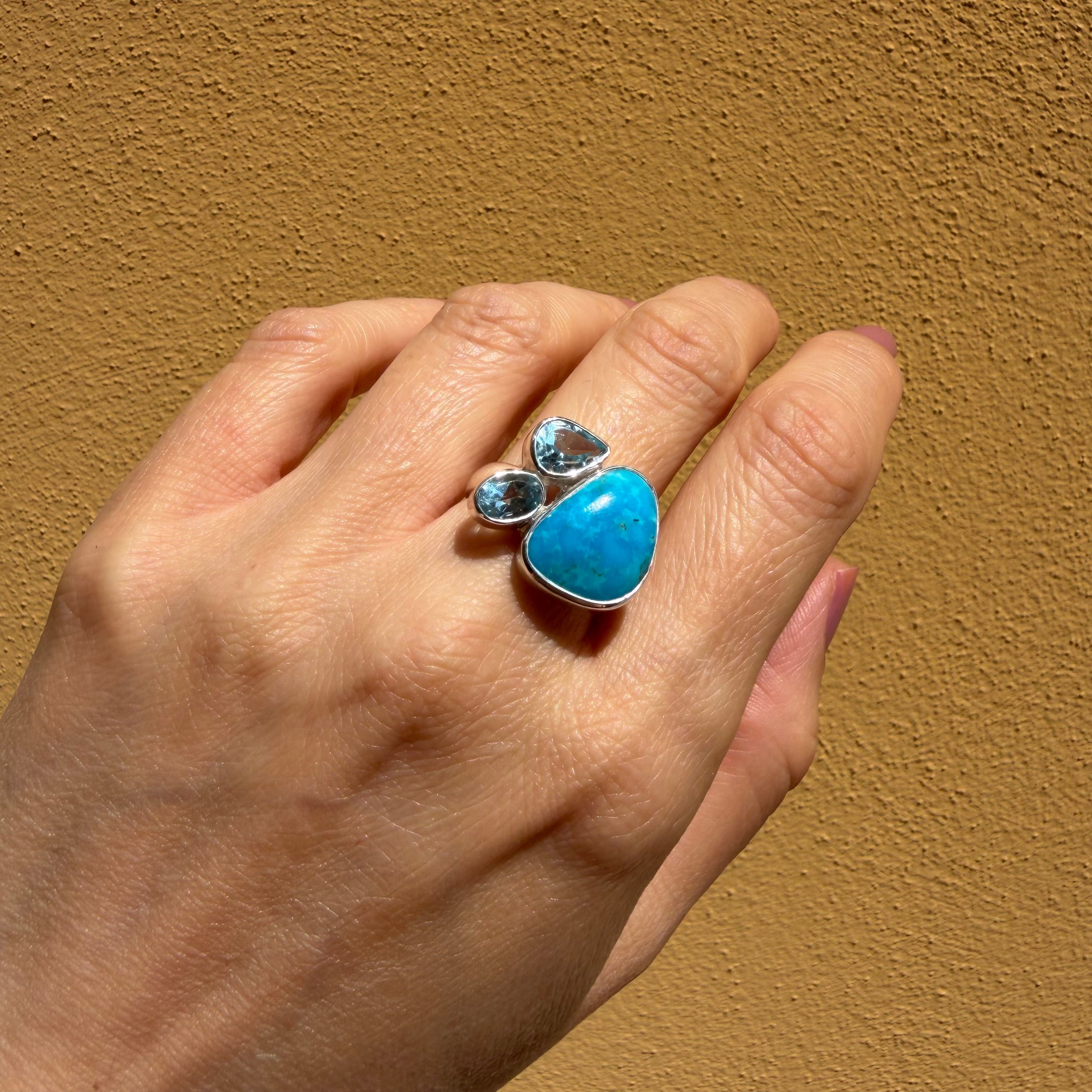 Anello Turchese Naturale e Topazio - Argento 925