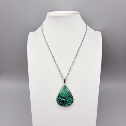 Ciondolo Malachite e Crisocolla Argento 925 - Goccia grande
