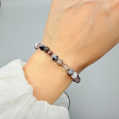 Bracciale Amuleto Specchio | Super Seven, Occhio di Shiva, Ossidiana Fiocco di Neve - LIMITED EDITION