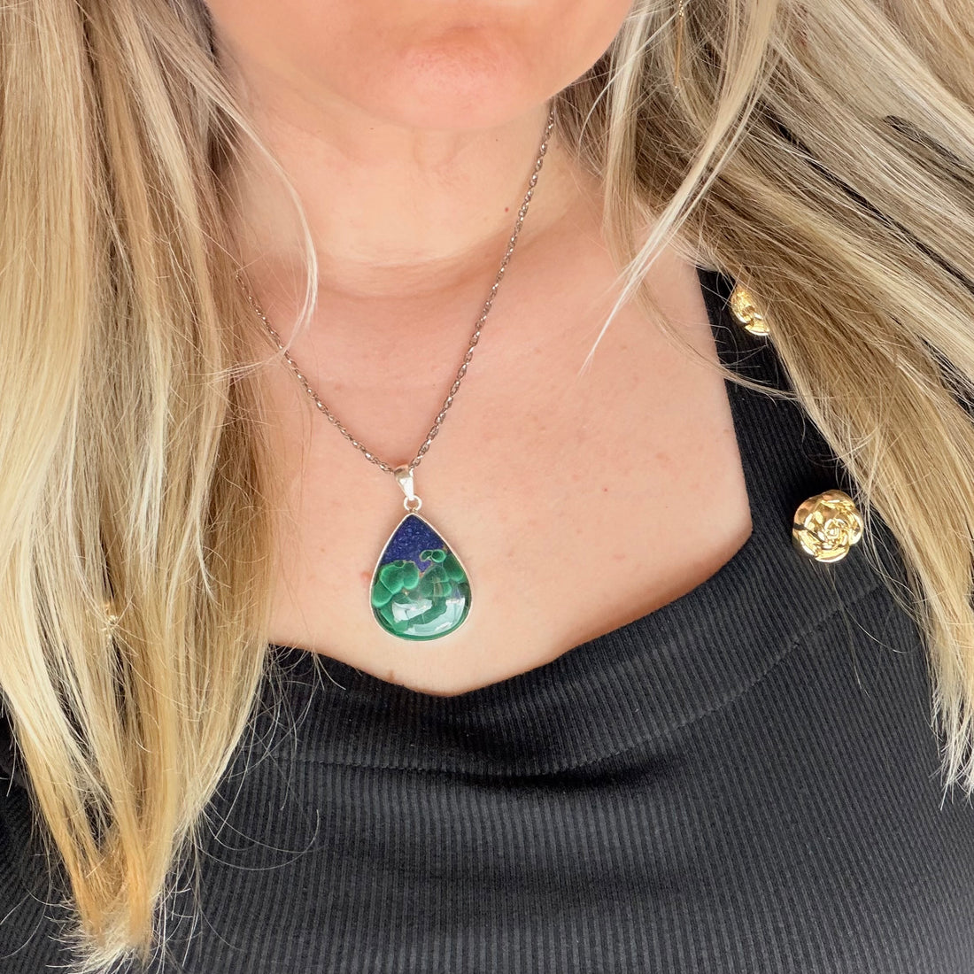 Ciondolo Malachite e Lapislazzuli Argento 925 - Goccia