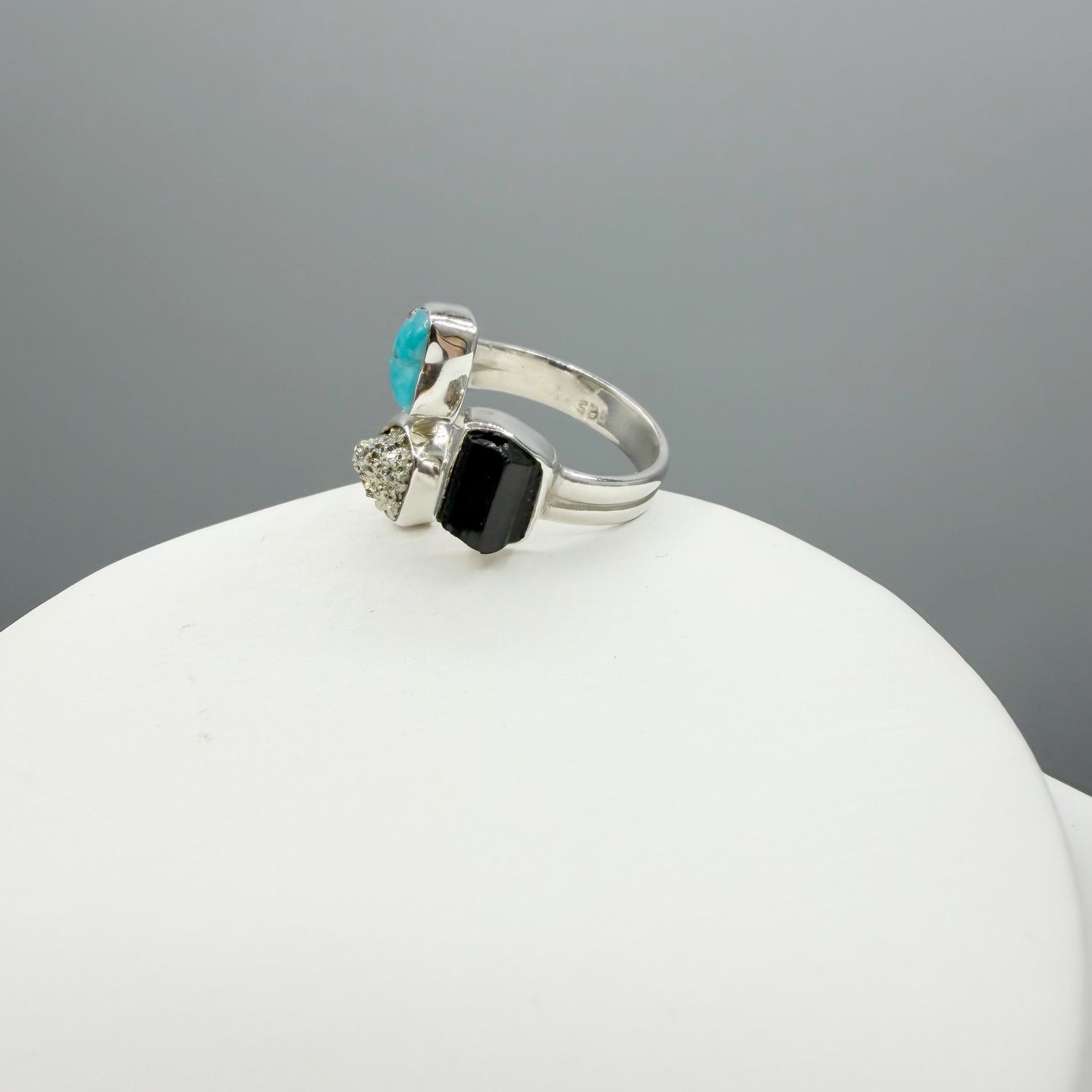 Anello Pirite, Turchese, Tormalina - Argento 925