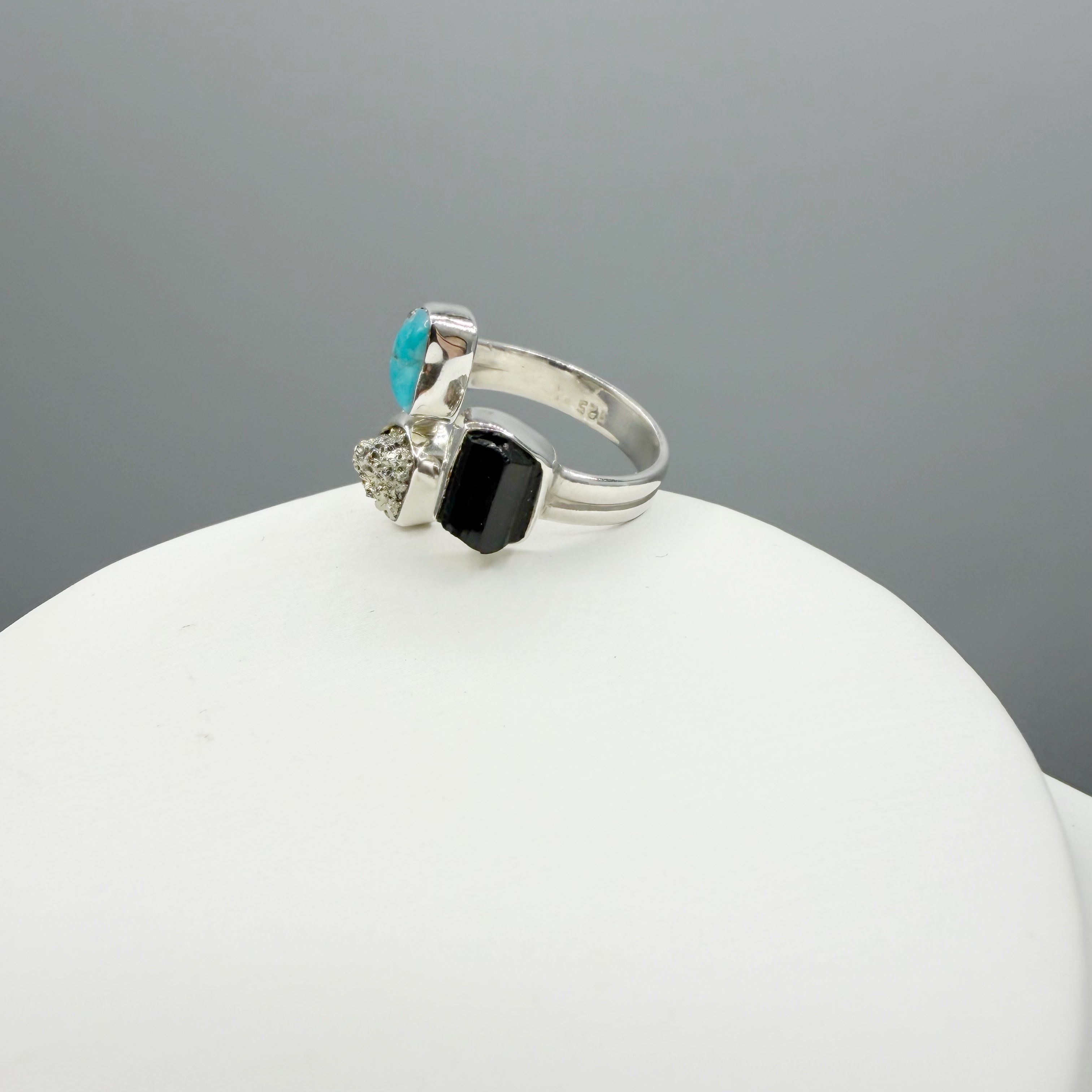 Anello Pirite, Turchese, Tormalina - Argento 925