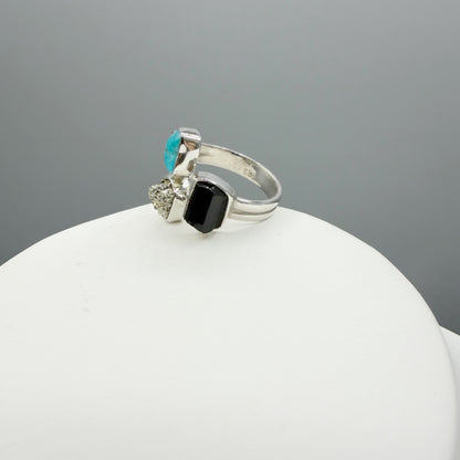 Anello Pirite, Turchese, Tormalina - Argento 925