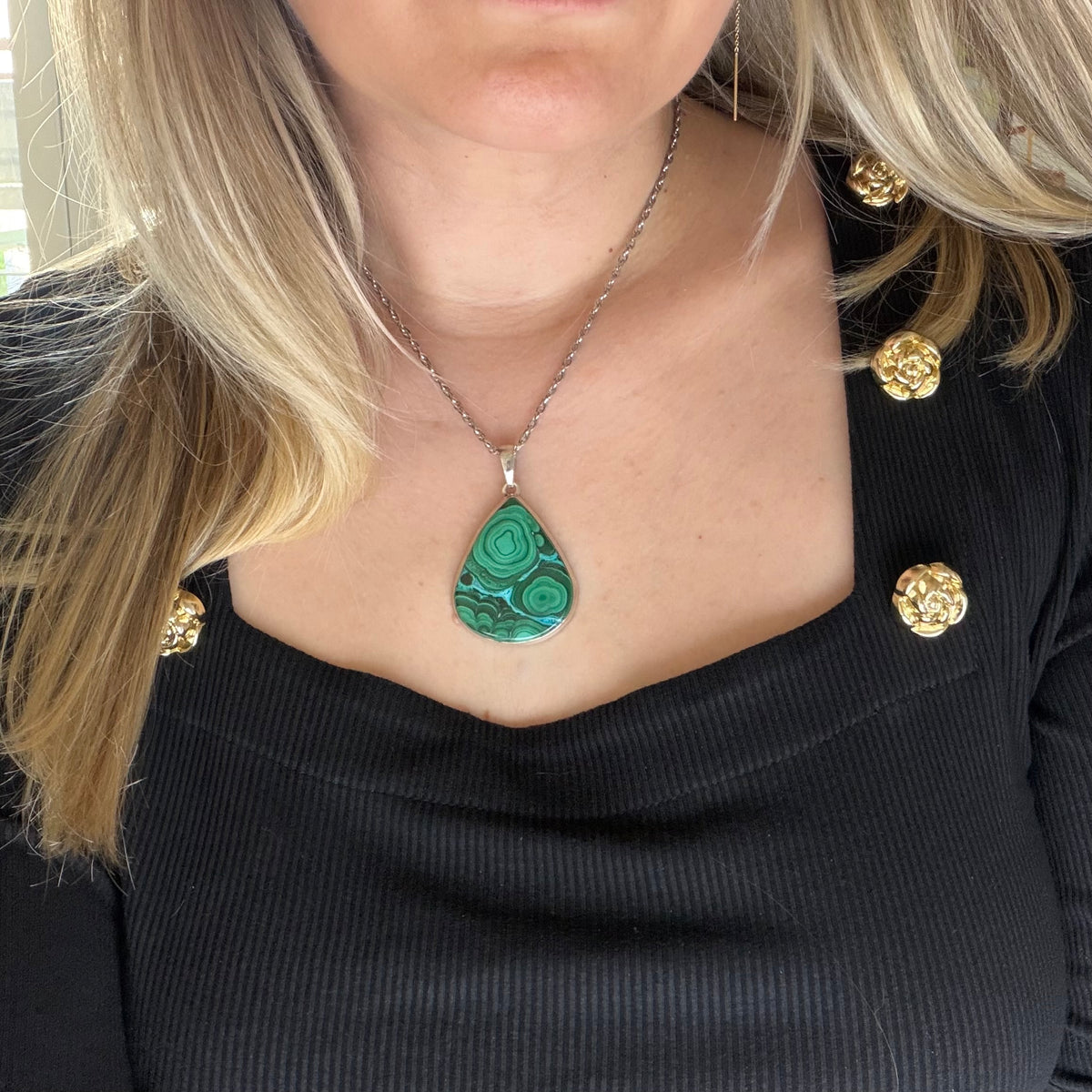 Ciondolo Malachite e Crisocolla Argento 925 - Goccia grande