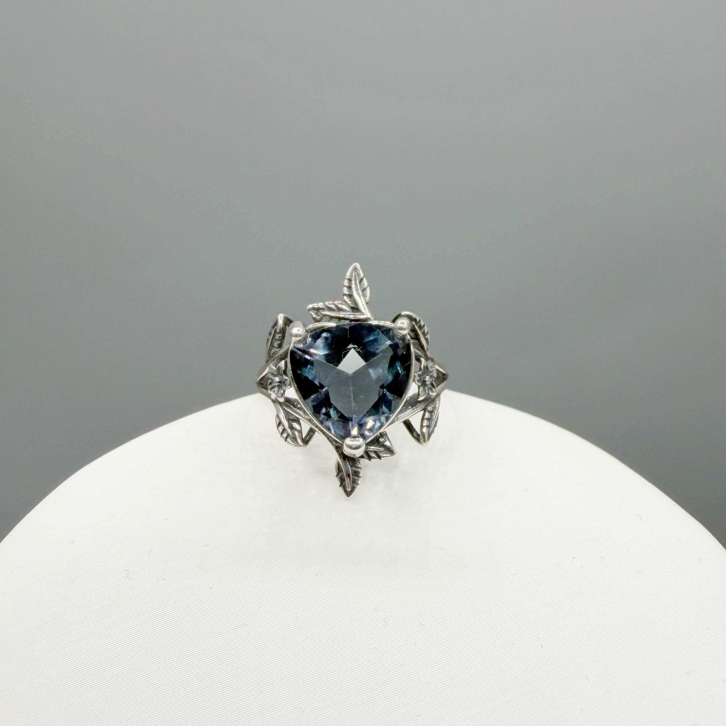 Anello Fluorite Cuore Foglioline - Argento 925