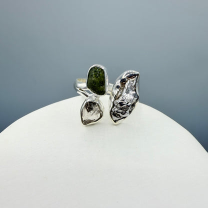 Anello Moldavite, Campo del Cielo e Diamante Herkimer | Argento 925