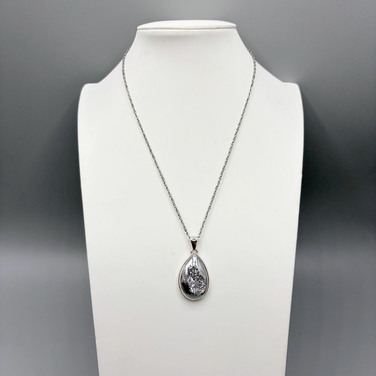 Ciondolo Drusa di Agata con Pirite Aura - Argento 925 - a Goccia
