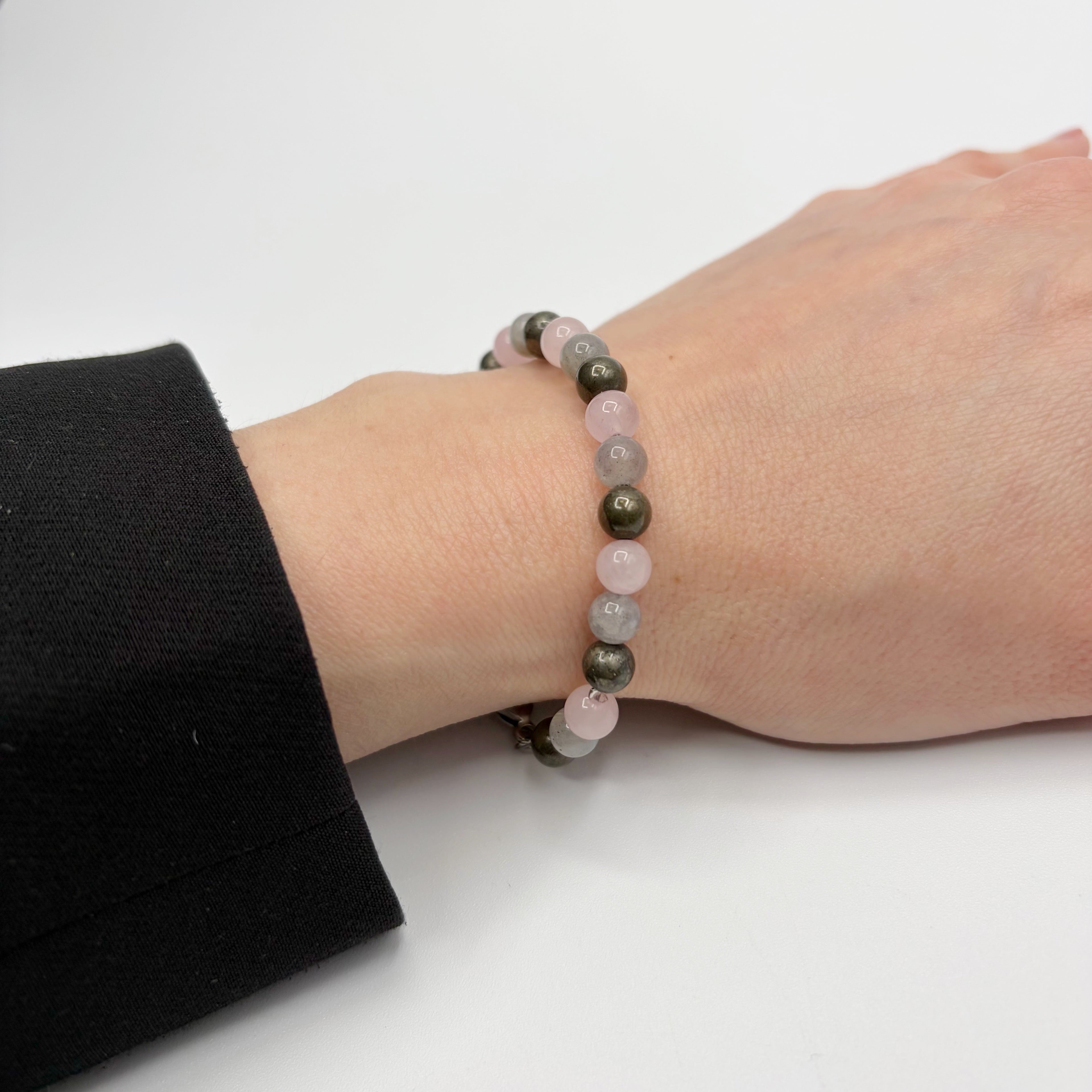 Bracciale Abbondanza Plus (Pirite, Labradorite, Quarzo Rosa)