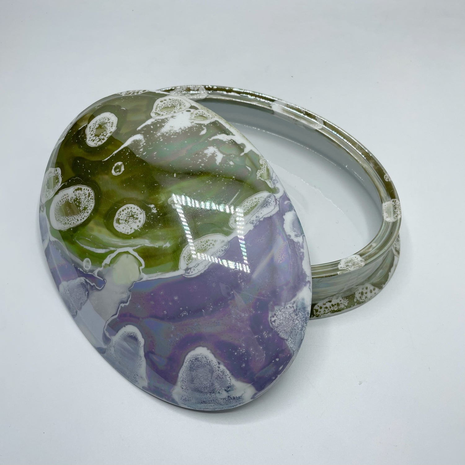 Portagioie Ovale, Porcellana dipinta a mano - Verde e Azzurro