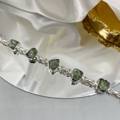 Bracciale Apatite Verde Grezza e Argento 925