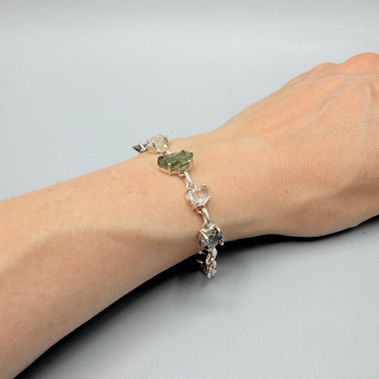 Bracciale Moldavite, Herkimer, Meteorite Campo del Cielo | Argento 925