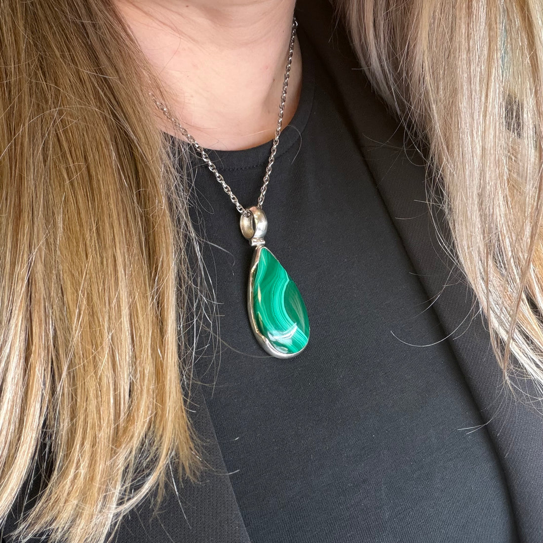 Ciondolo Malachite a Goccia - Argento 925