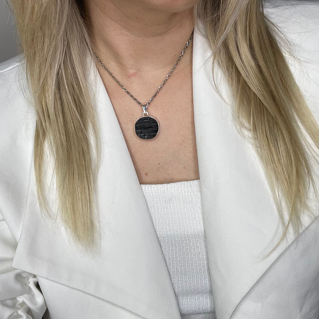 Ciondolo Tormalina Nera Grezza Tondo - Argento 925