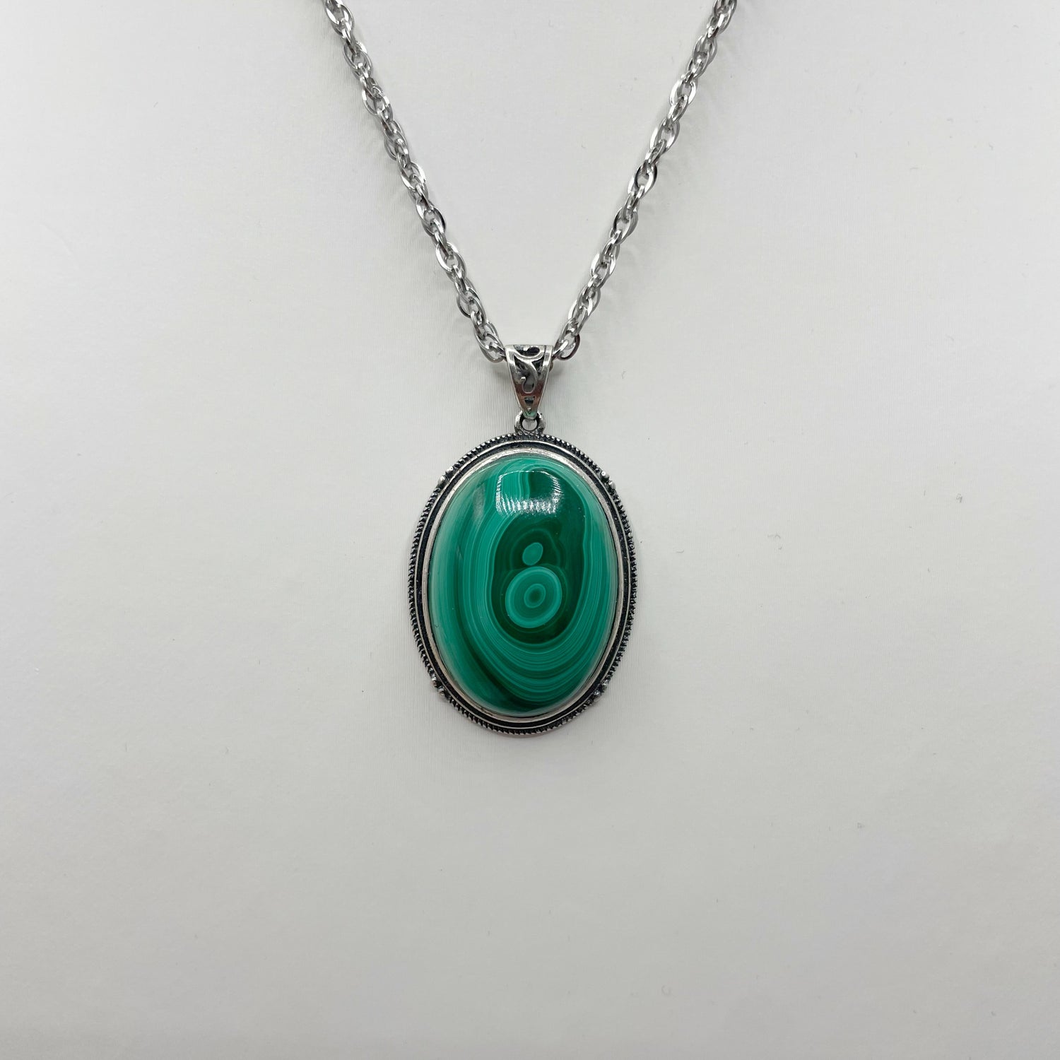 Ciondolo Malachite Ovale - Argento 925