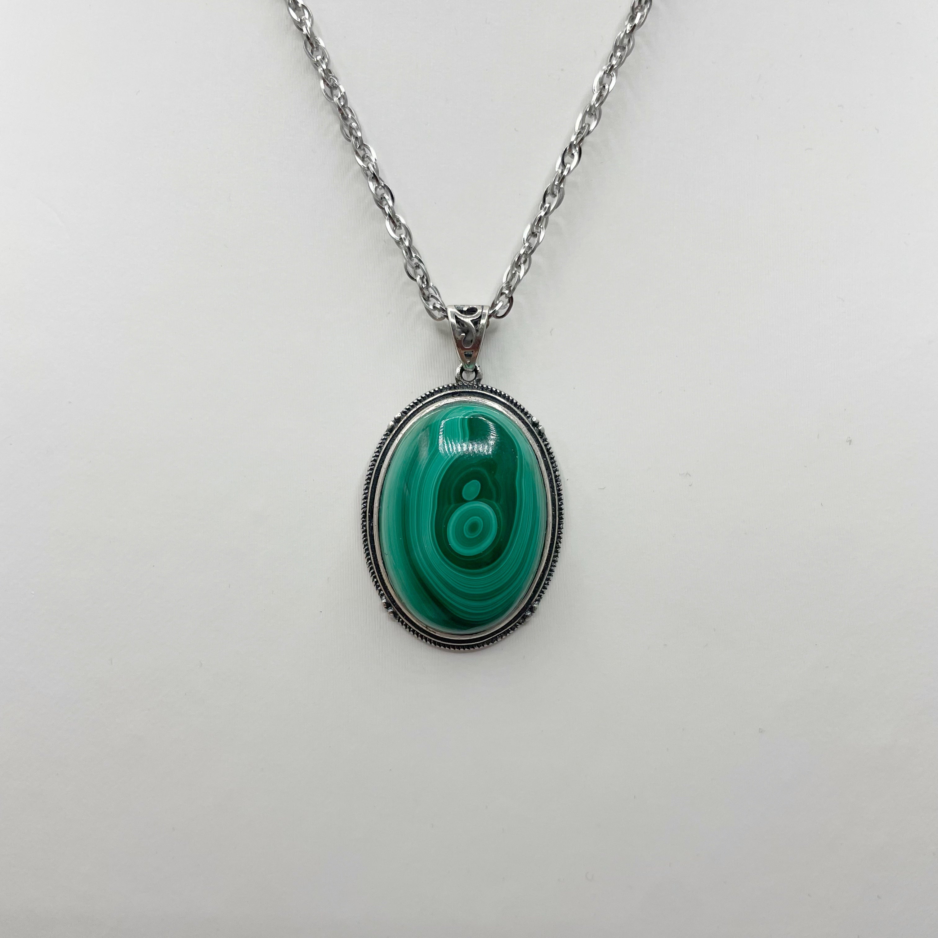 Ciondolo Malachite Ovale - Argento 925