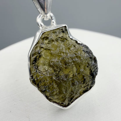 Ciondolo Moldavite Grezza e Argento 925 - tonda