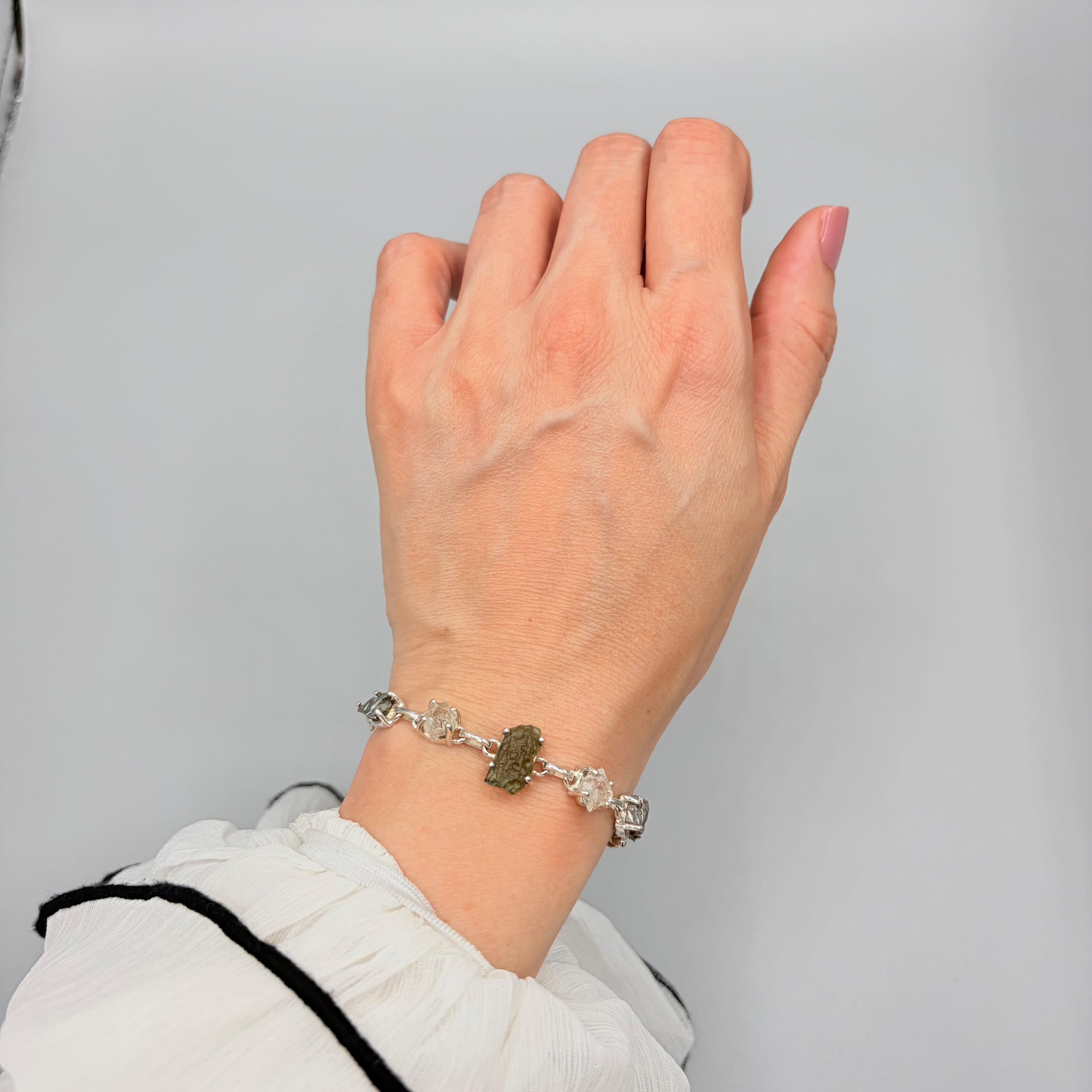 Bracciale Moldavite, Herkimer, Meteorite Campo del Cielo | Argento 925