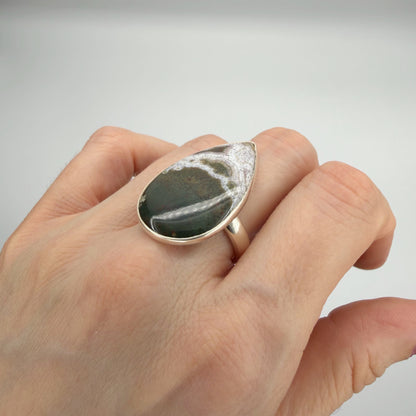 Anello Diaspro Oceano Argento 925 - a  Goccia grande
