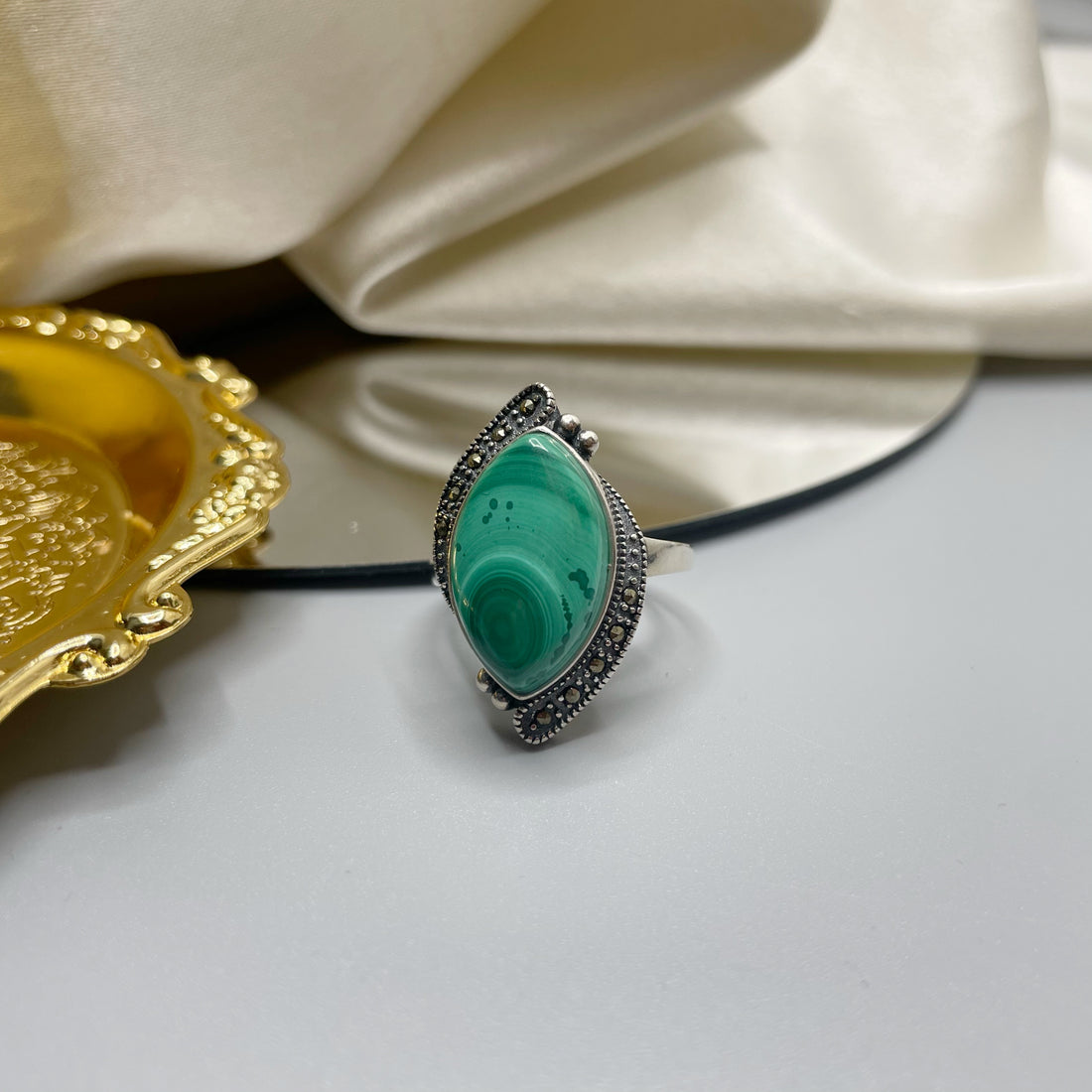 Anello Malachite Vintage Big - Argento 925