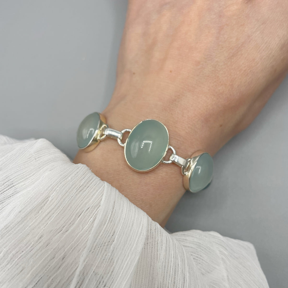 Bracciale Calcedonio Acqua e Argento 925 - Ovale