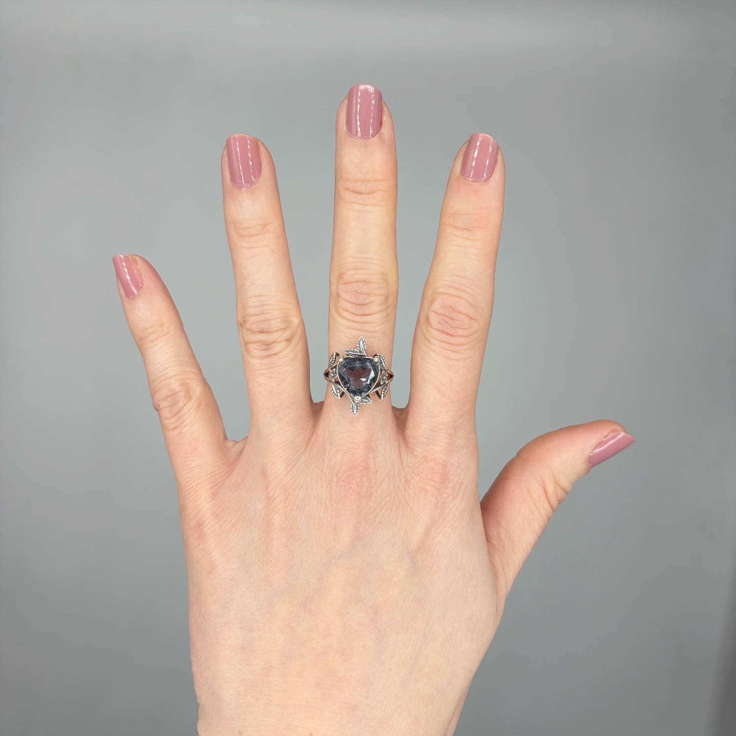 Anello Fluorite Cuore Foglioline - Argento 925