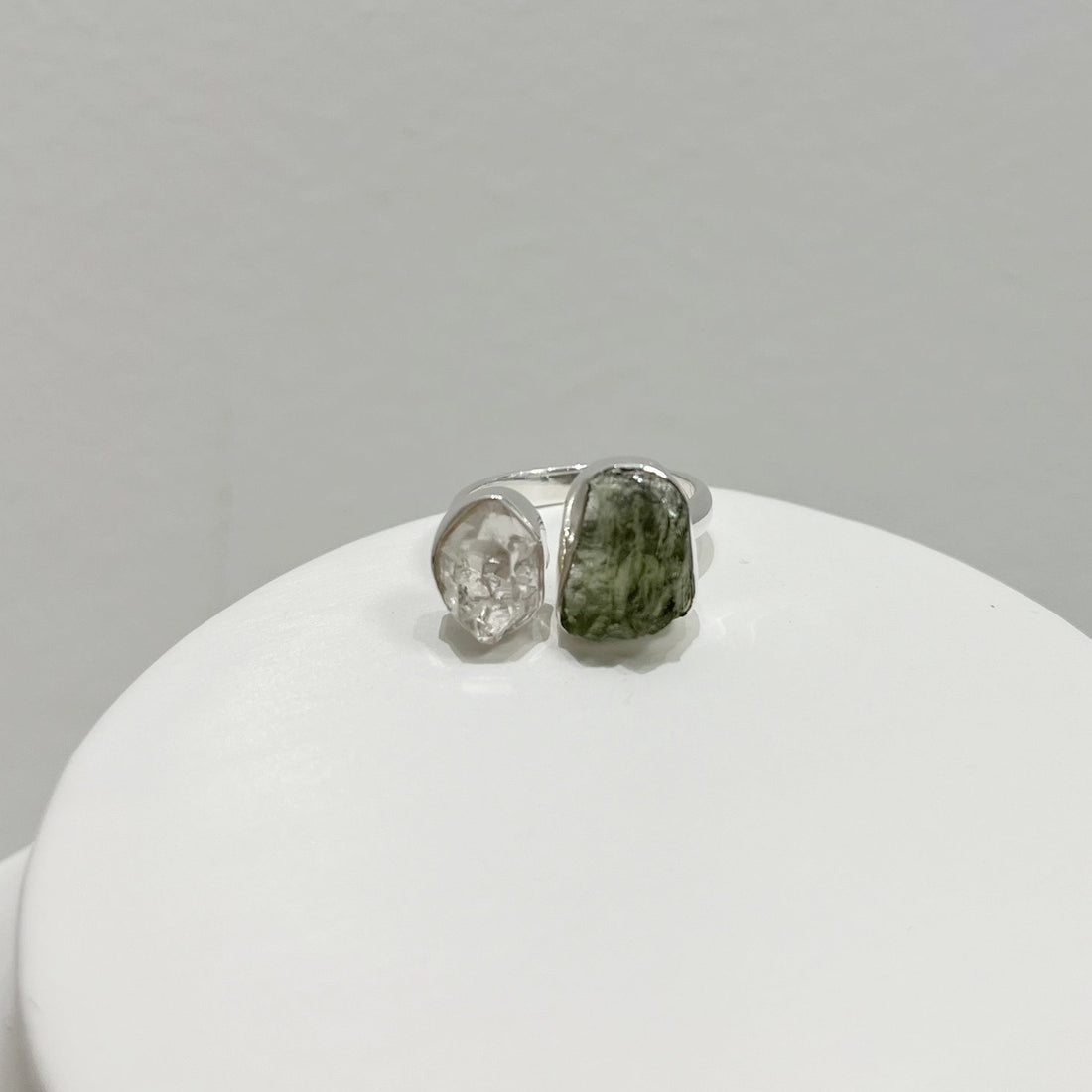 Anello Moldavide e Diamante Herkimer - Argento 925