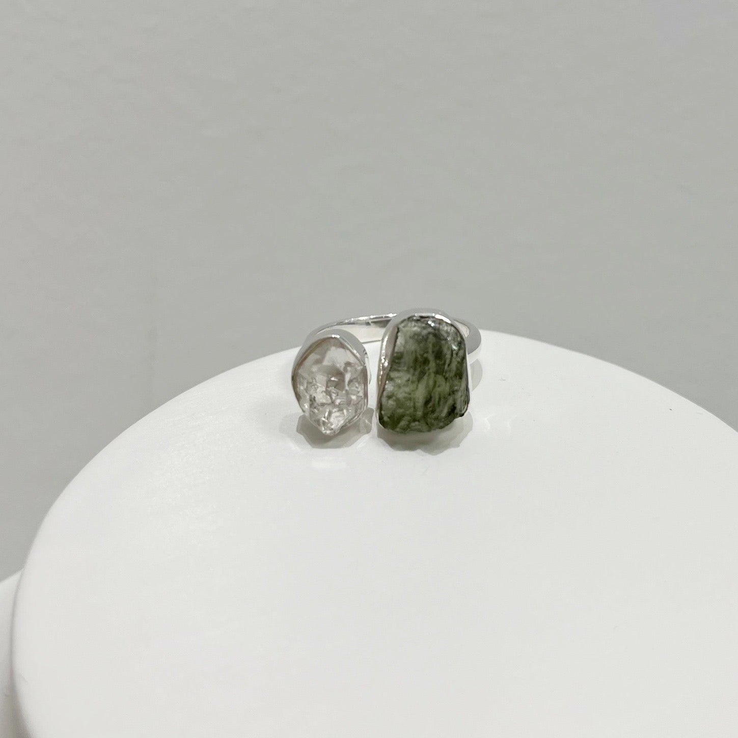 Anello Moldavide e Diamante Herkimer - Argento 925