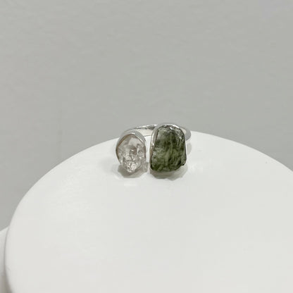 Anello Moldavide e Diamante Herkimer - Argento 925