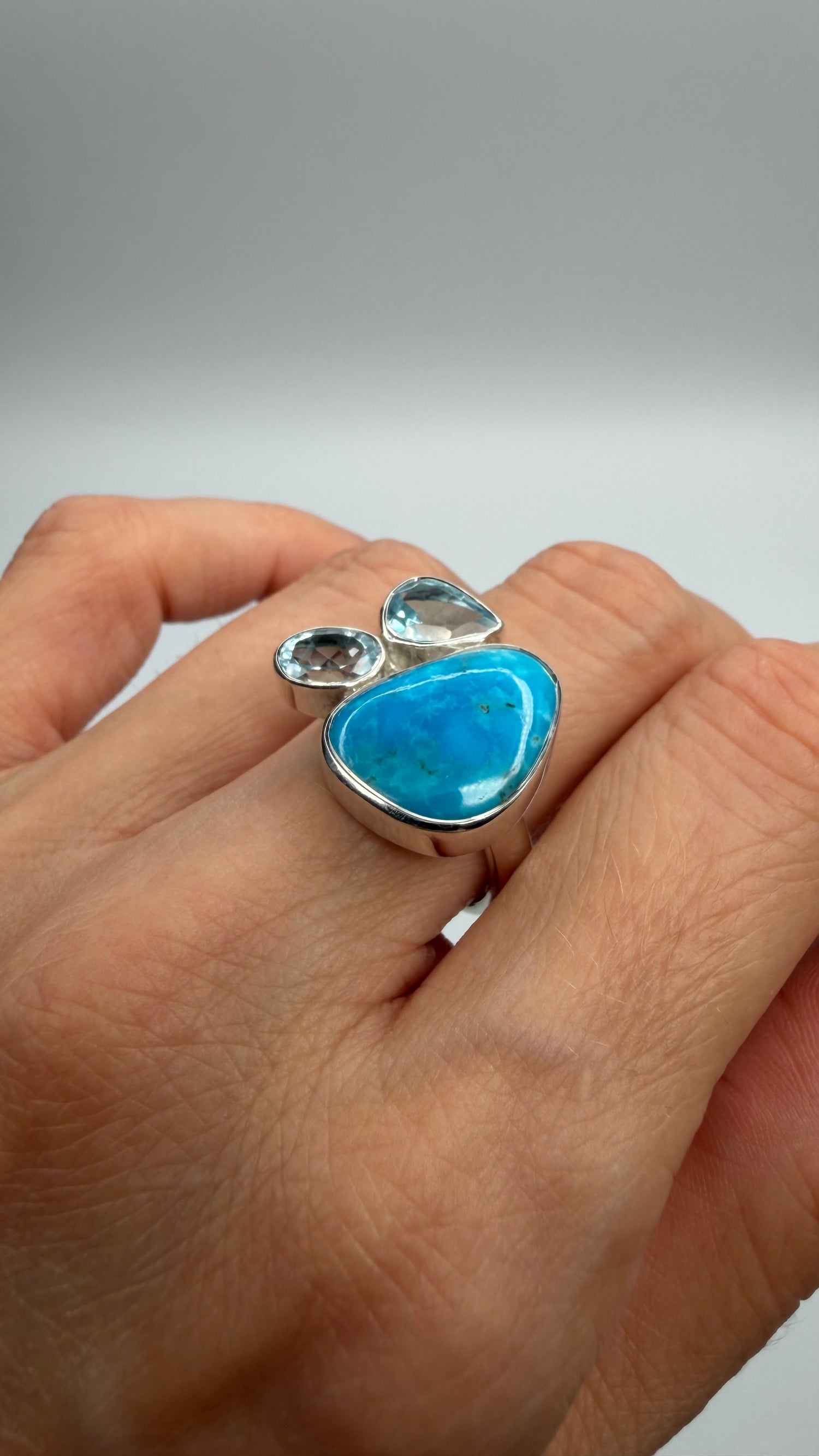 Anello Turchese Naturale e Topazio - Argento 925