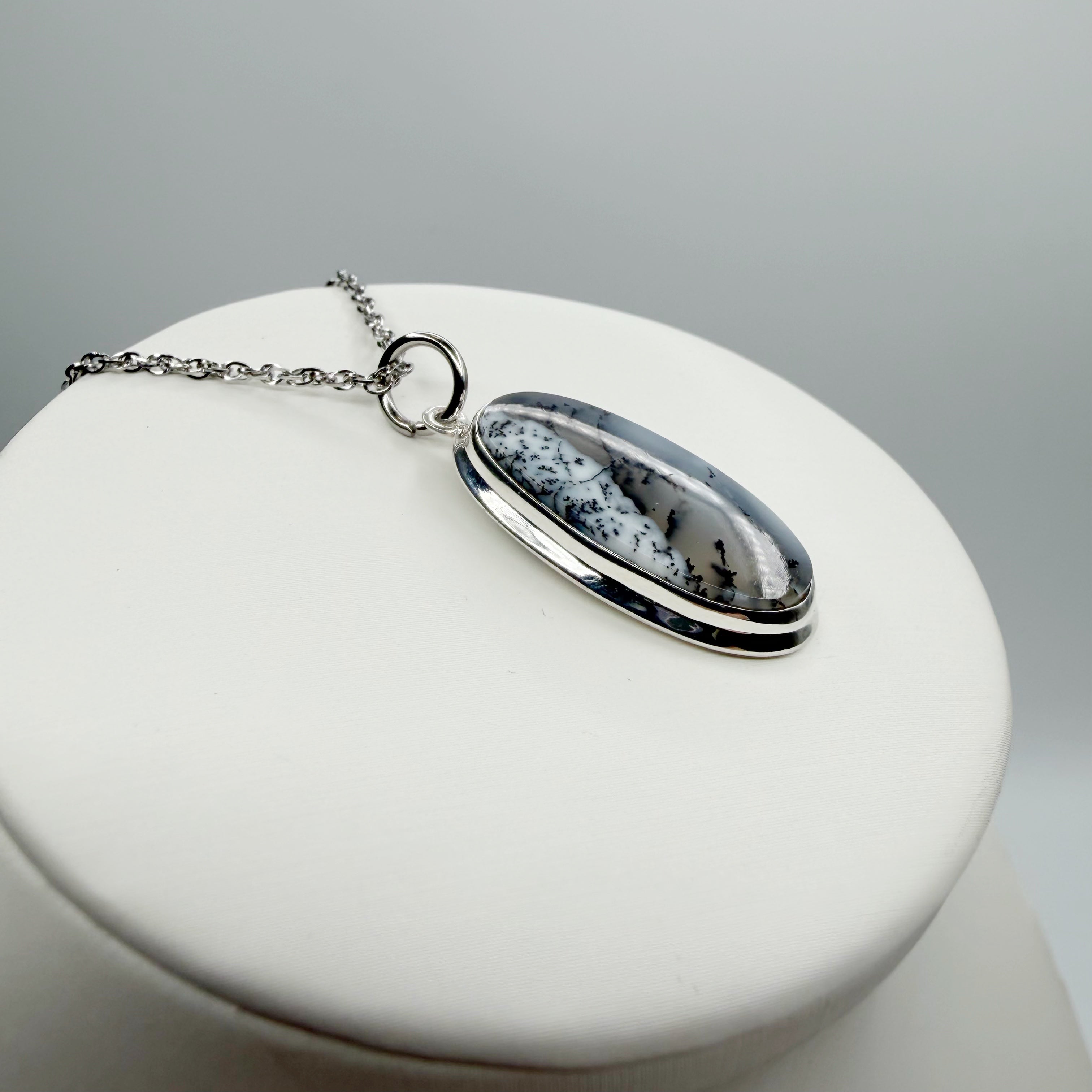 Ciondolo Opale Dendritico e Argento 925 - Ovale