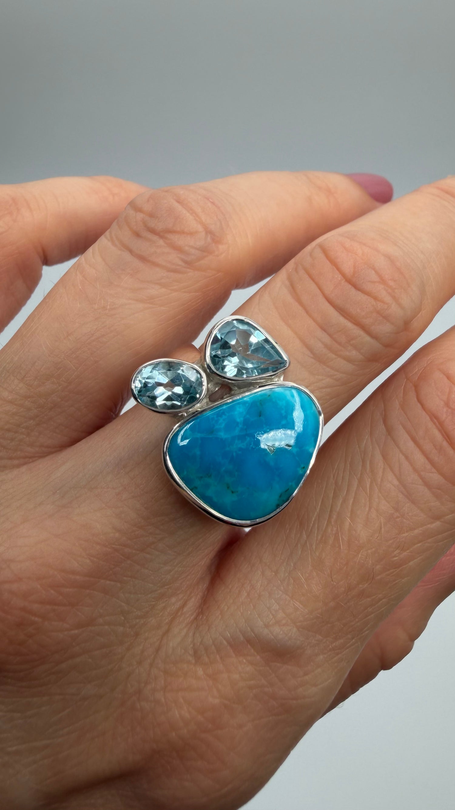 Anello Turchese Naturale e Topazio - Argento 925