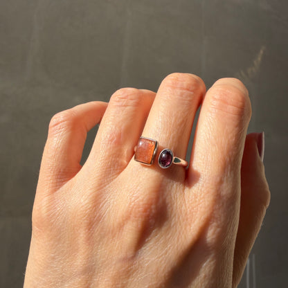 Anello Pietra del Sole e Granato - Argento 925